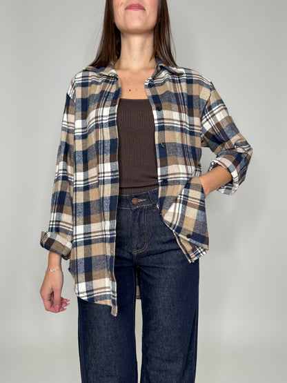 Camicia check in flanella blu/coffe