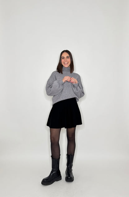 Gonna a pieghe in calda viscosa Nero