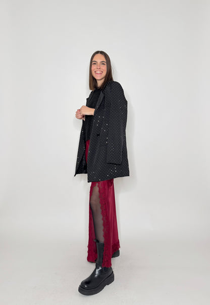 Gonna lunga satin pizzo Ludo Bordeaux