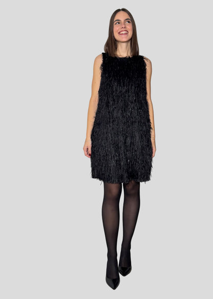 Abito piume in viscosa lurex nero