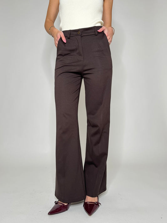 Pantalone punto Milano cioccolato gamba larga
