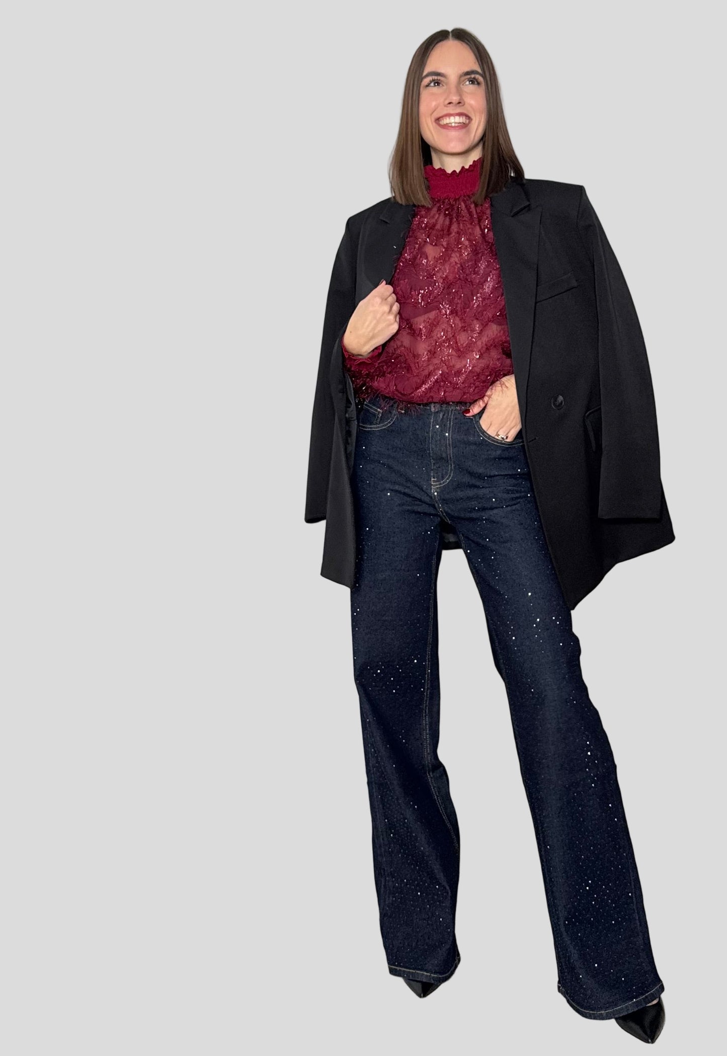 Camicia fru fru lurex Bordeaux