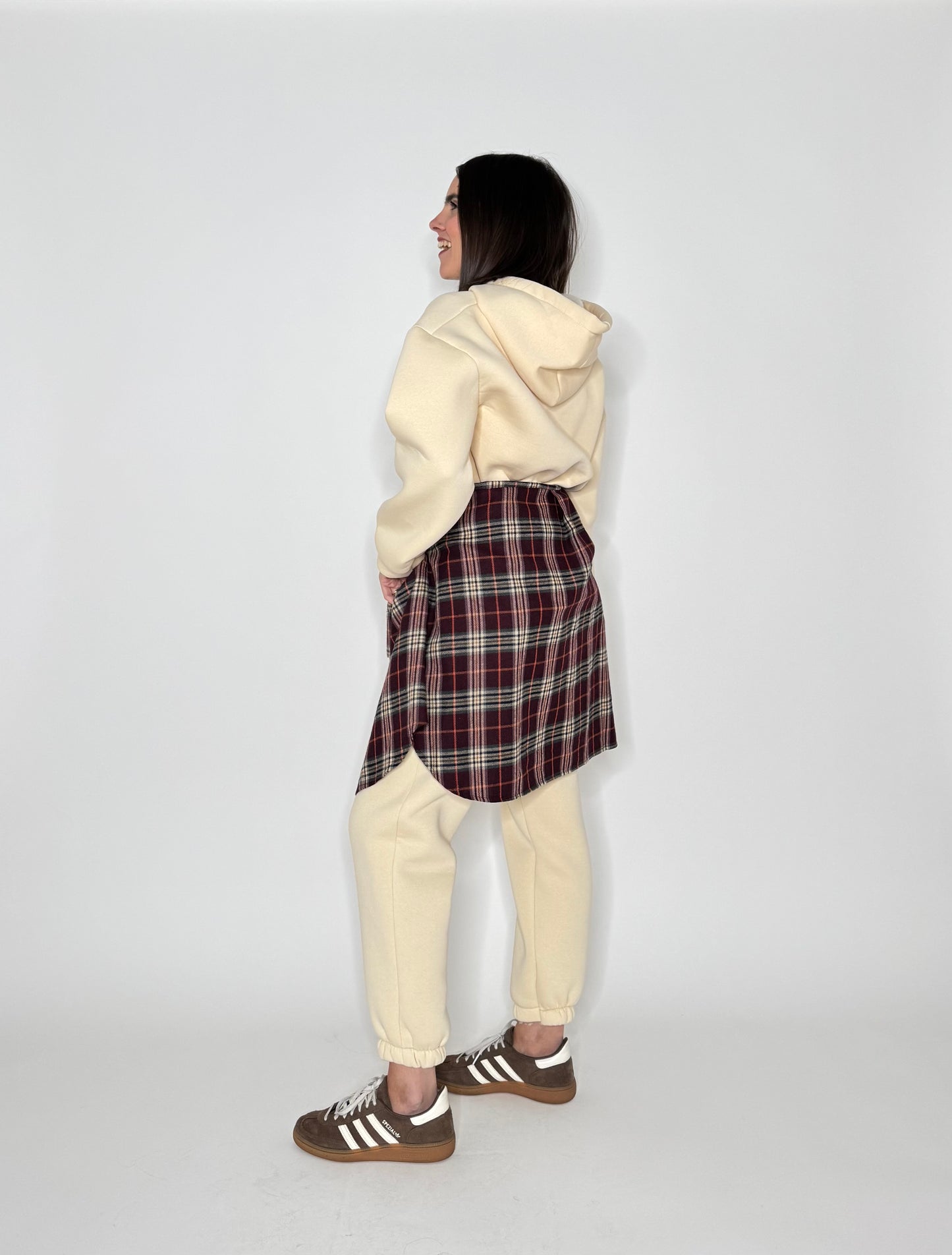 Tuta crop in cotone felpato Panna