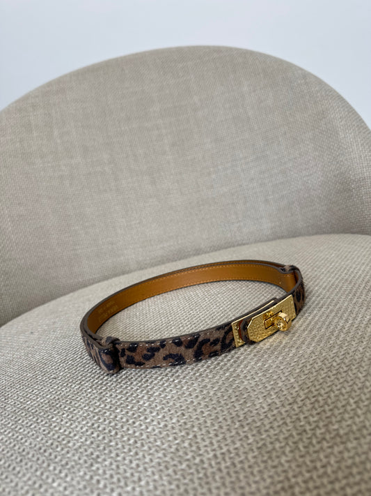 Cintura vera pelle regolabile camoscio stampa leopardata stile Hermes