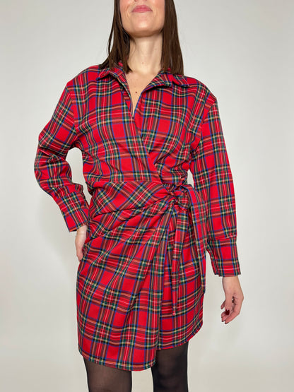 Abito portafoglio tartan in calda viscosa