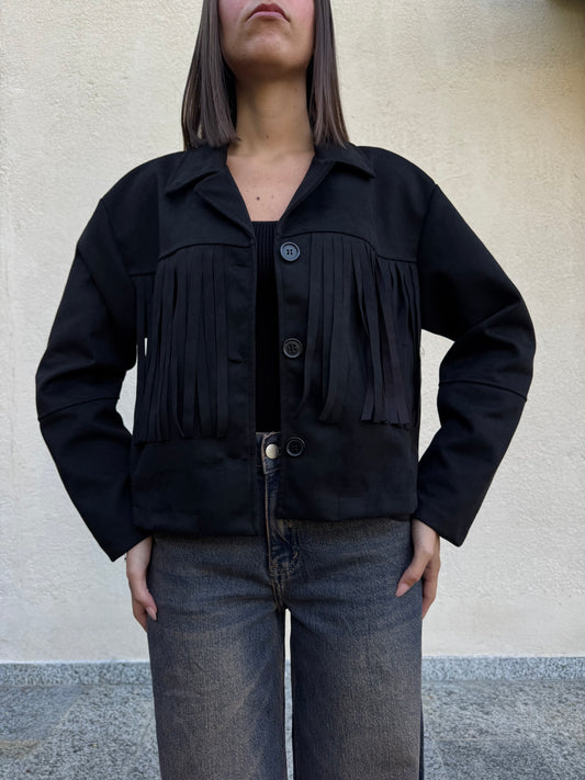 Giacca Suede Frange Nero