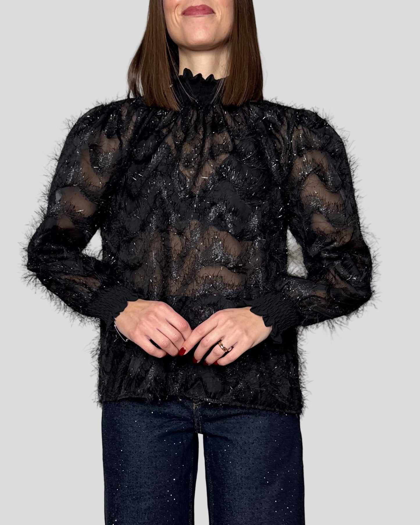 Camicia fru fru lurex Nero