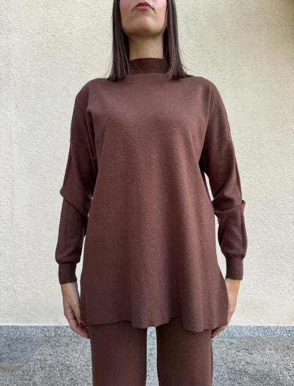 Completo in maglia mezzo collo Cioccolato