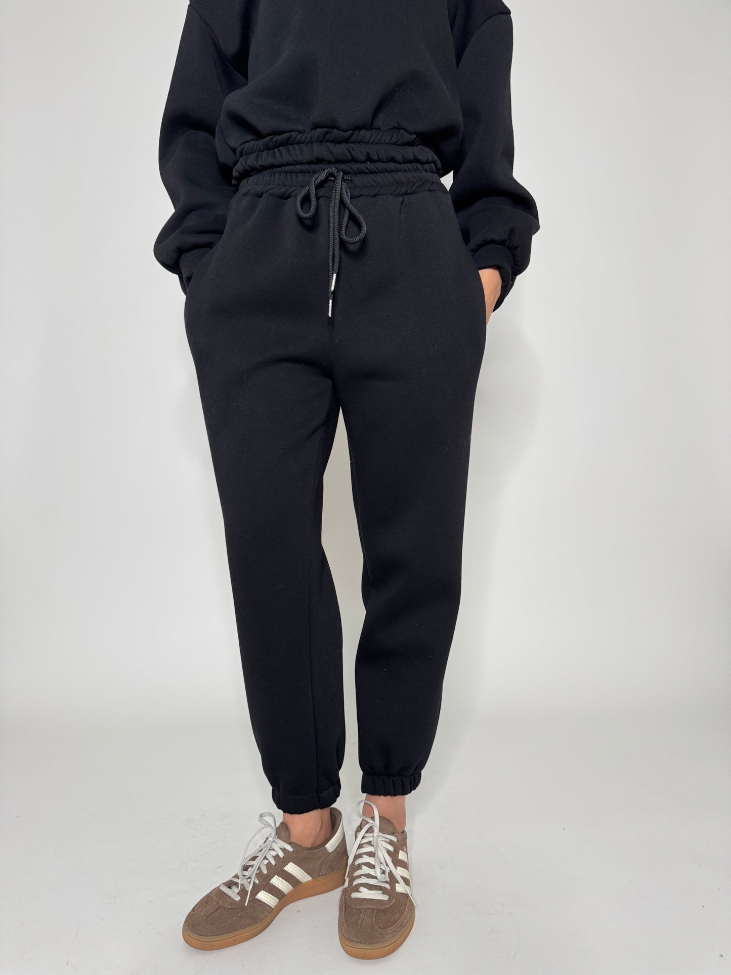 Tuta crop in cotone felpato Nero