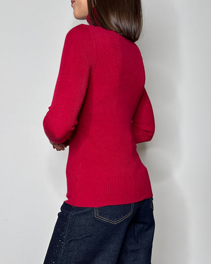 Maglia dolcevita in calda viscosa a costine Rossa