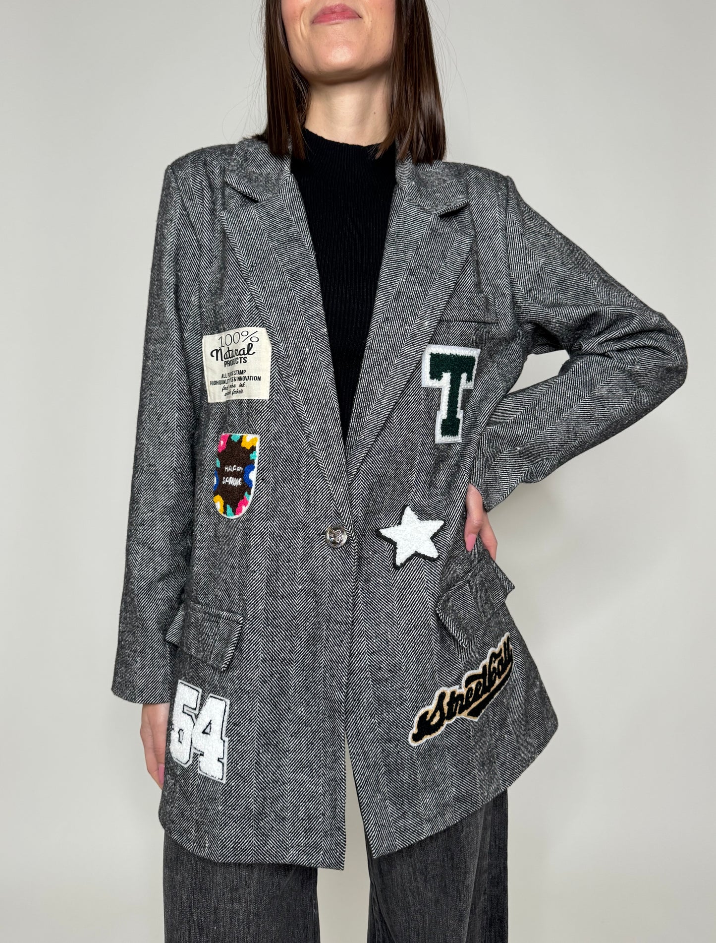 Giacca cappotto con patch Grigio