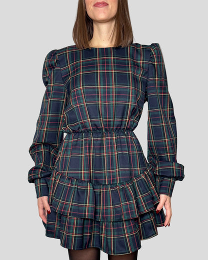Abito Svolazzante Tartan in viscosa Verde/blu