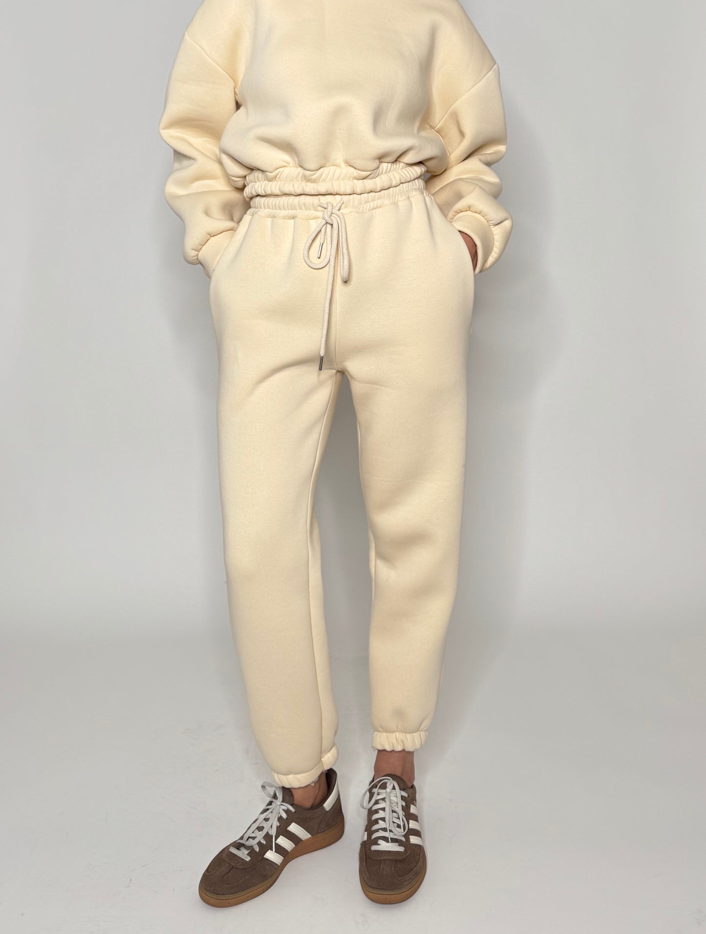 Tuta crop in cotone felpato Panna