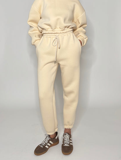 Tuta crop in cotone felpato Panna