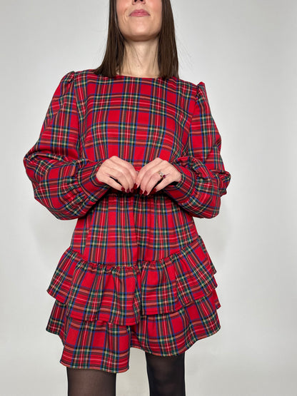 Abito Svolazzante Tartan in viscosa Rosso