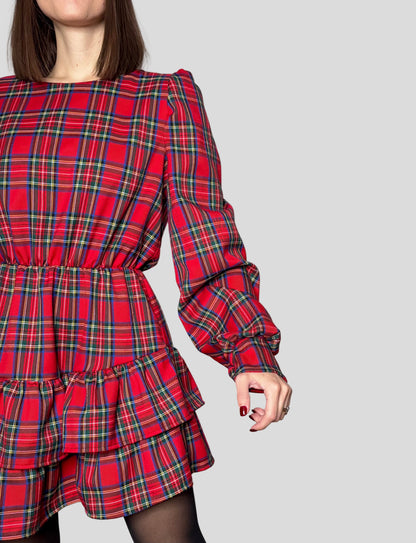 Abito Svolazzante Tartan in viscosa Rosso