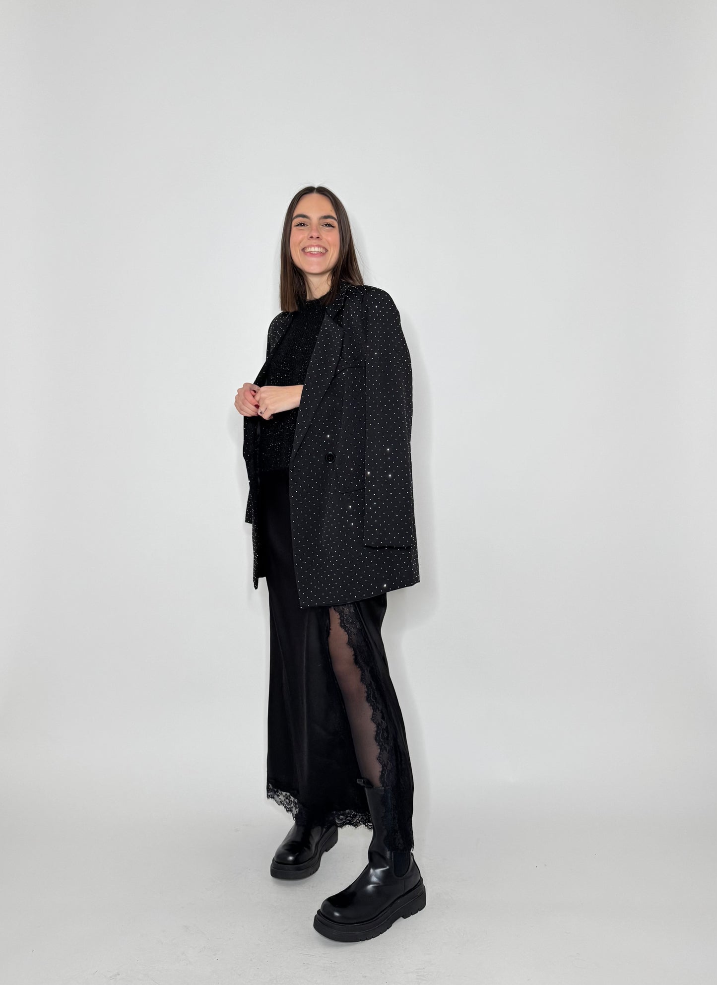 Gonna lunga satin pizzo Ludo Nero