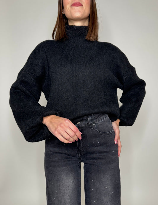 Pull Letizia mezzo collo in calda viscosa Nero