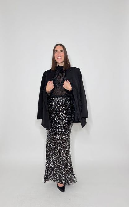 Gonna lunga pailletes argento