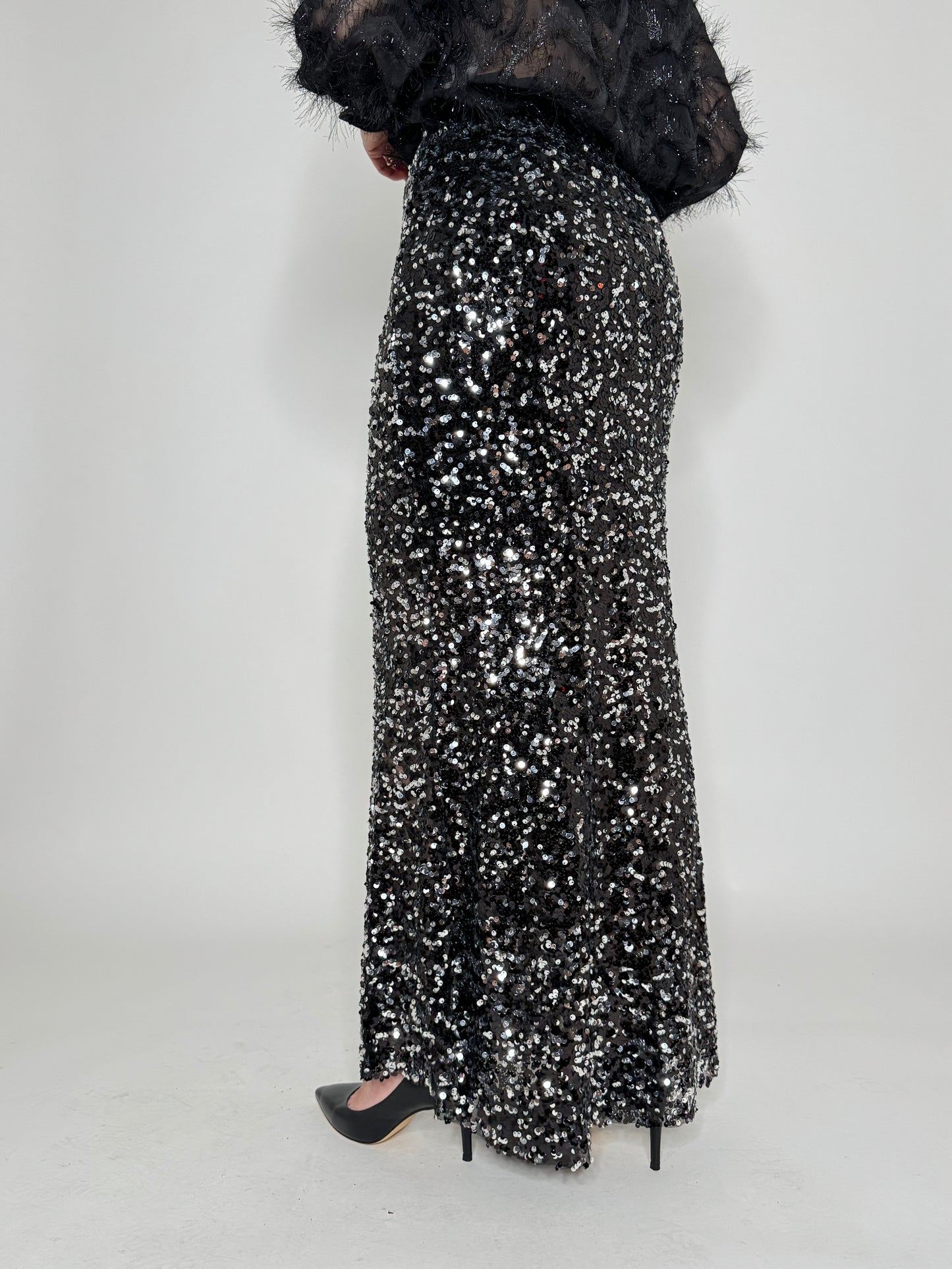 Gonna lunga pailletes argento