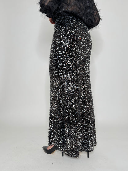 Gonna lunga pailletes argento