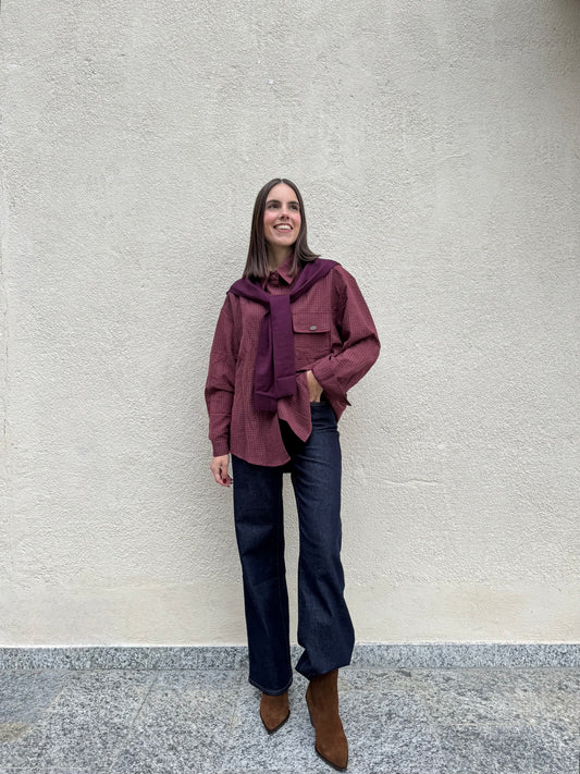 Camicia a quadretti con finto maglioncino/scialle Bordeaux