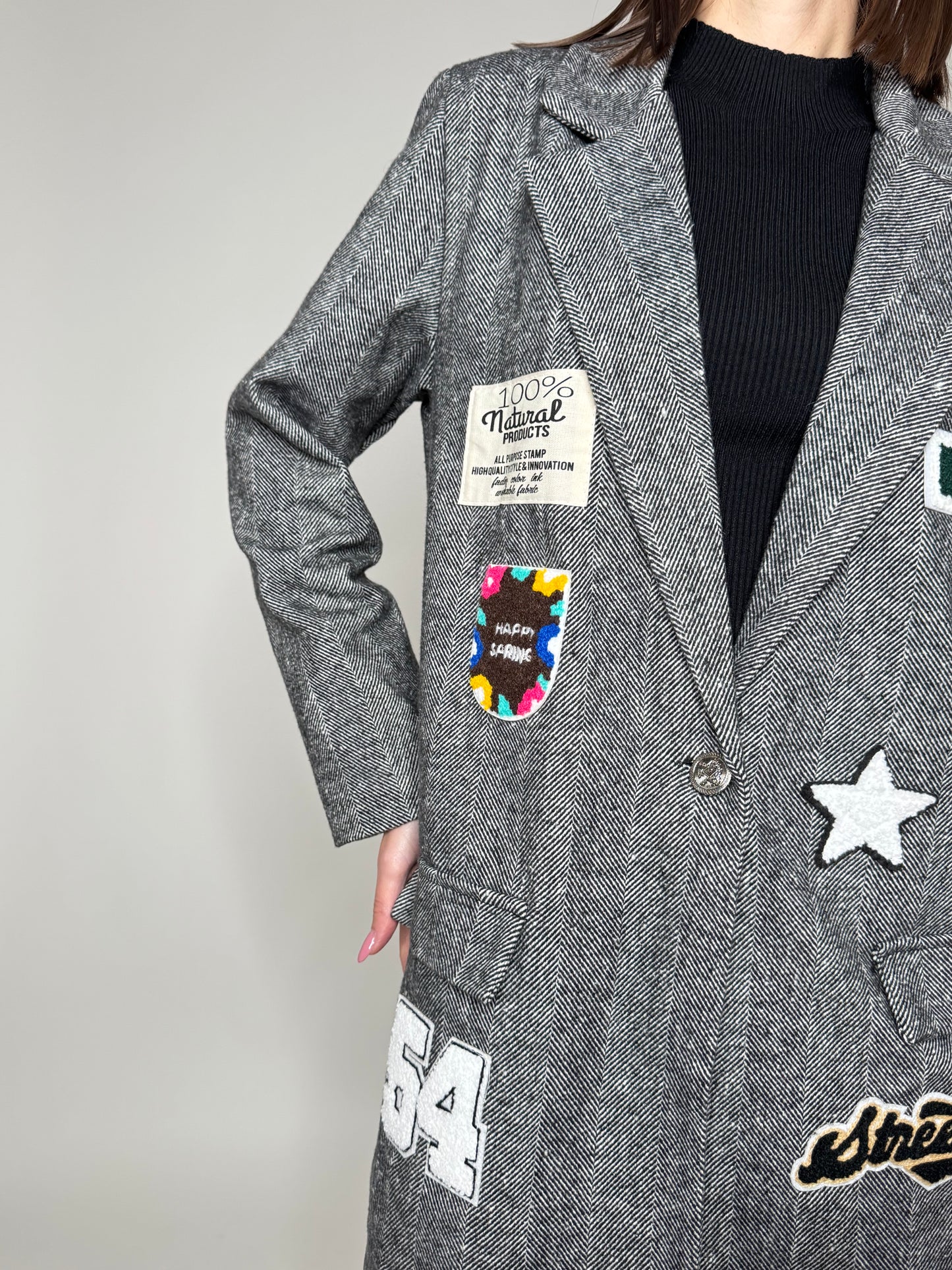 Giacca cappotto con patch Grigio