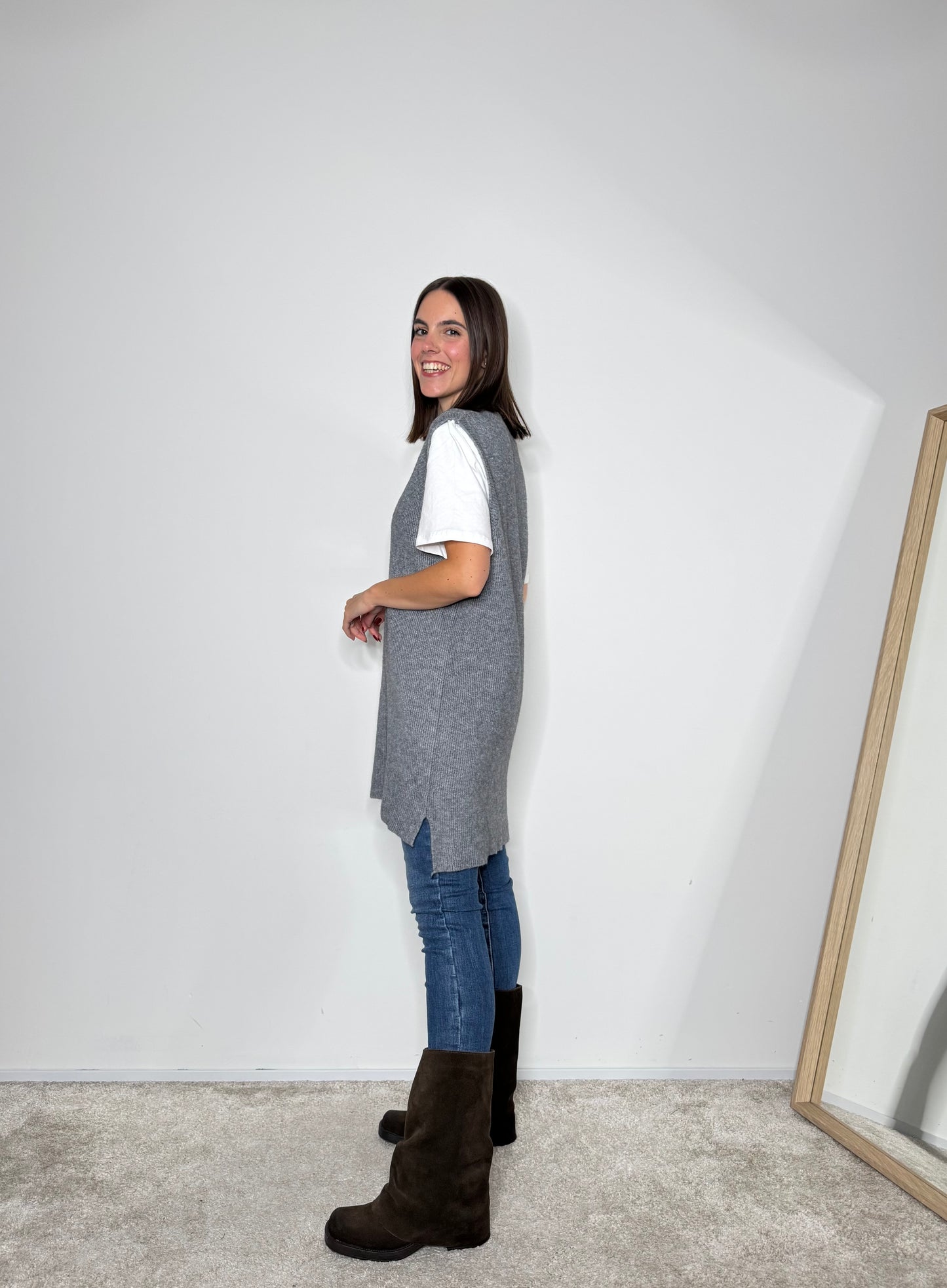 Maxi gilet in calda viscosa grigio