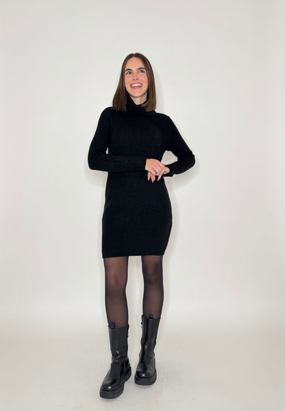 Abito calda viscosa collo alto morbido Nero