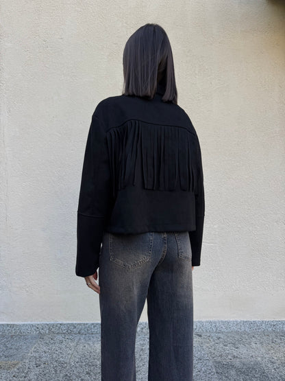 Giacca Suede Frange Nero