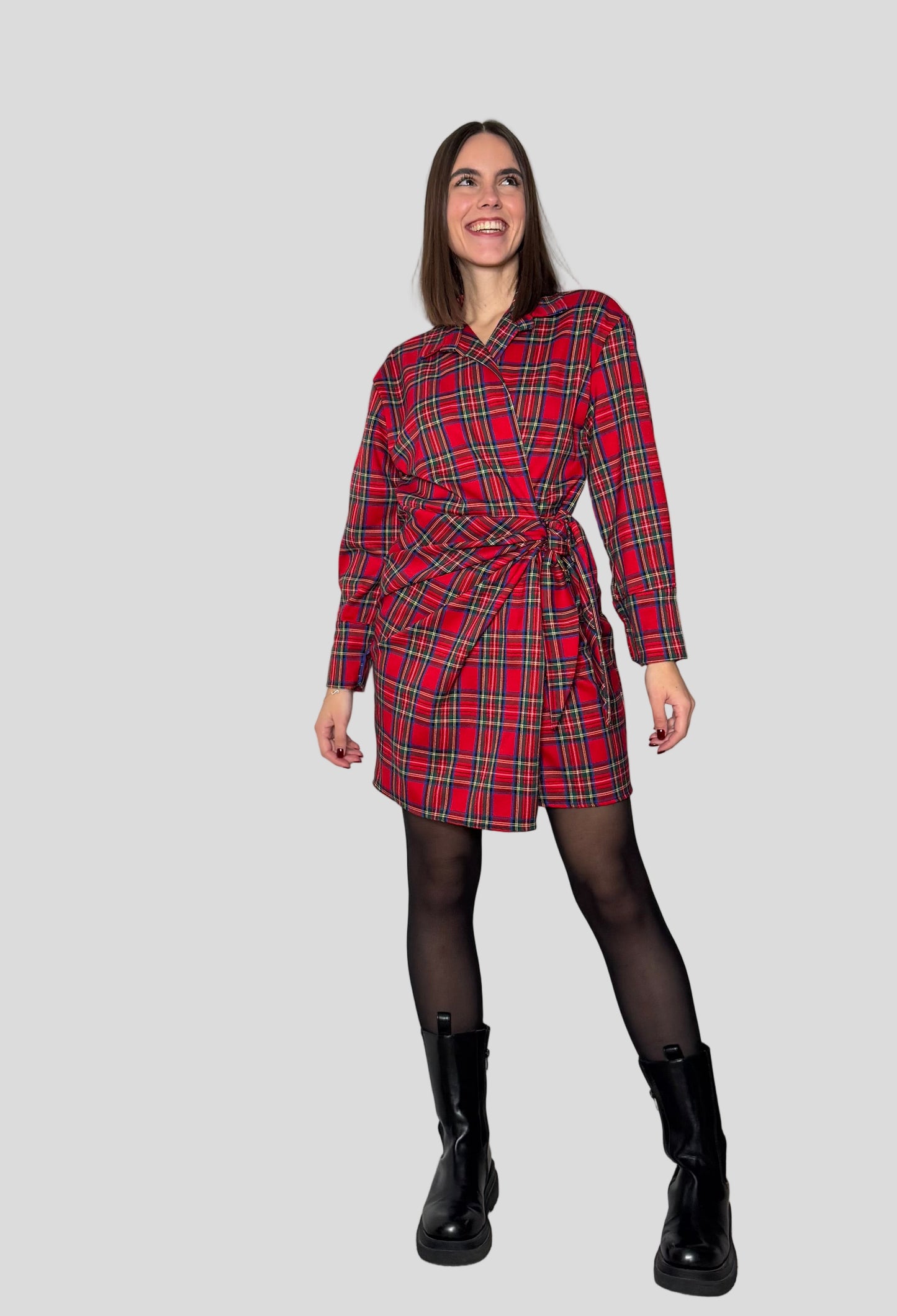 Abito portafoglio tartan in calda viscosa