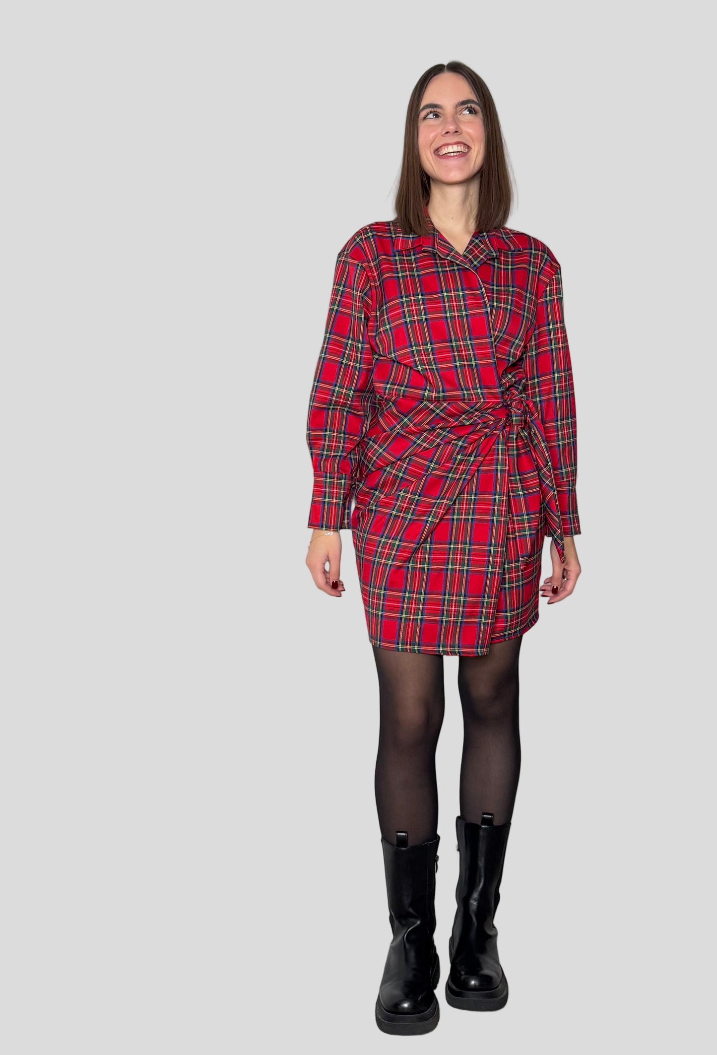 Abito portafoglio tartan in calda viscosa