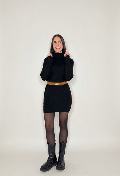 Abito calda viscosa collo alto morbido Nero