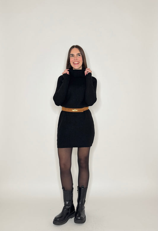 Abito calda viscosa collo alto morbido Nero