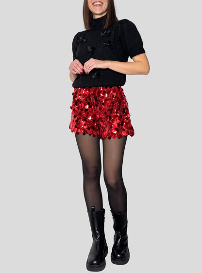 Shorts Paillettes Rosso