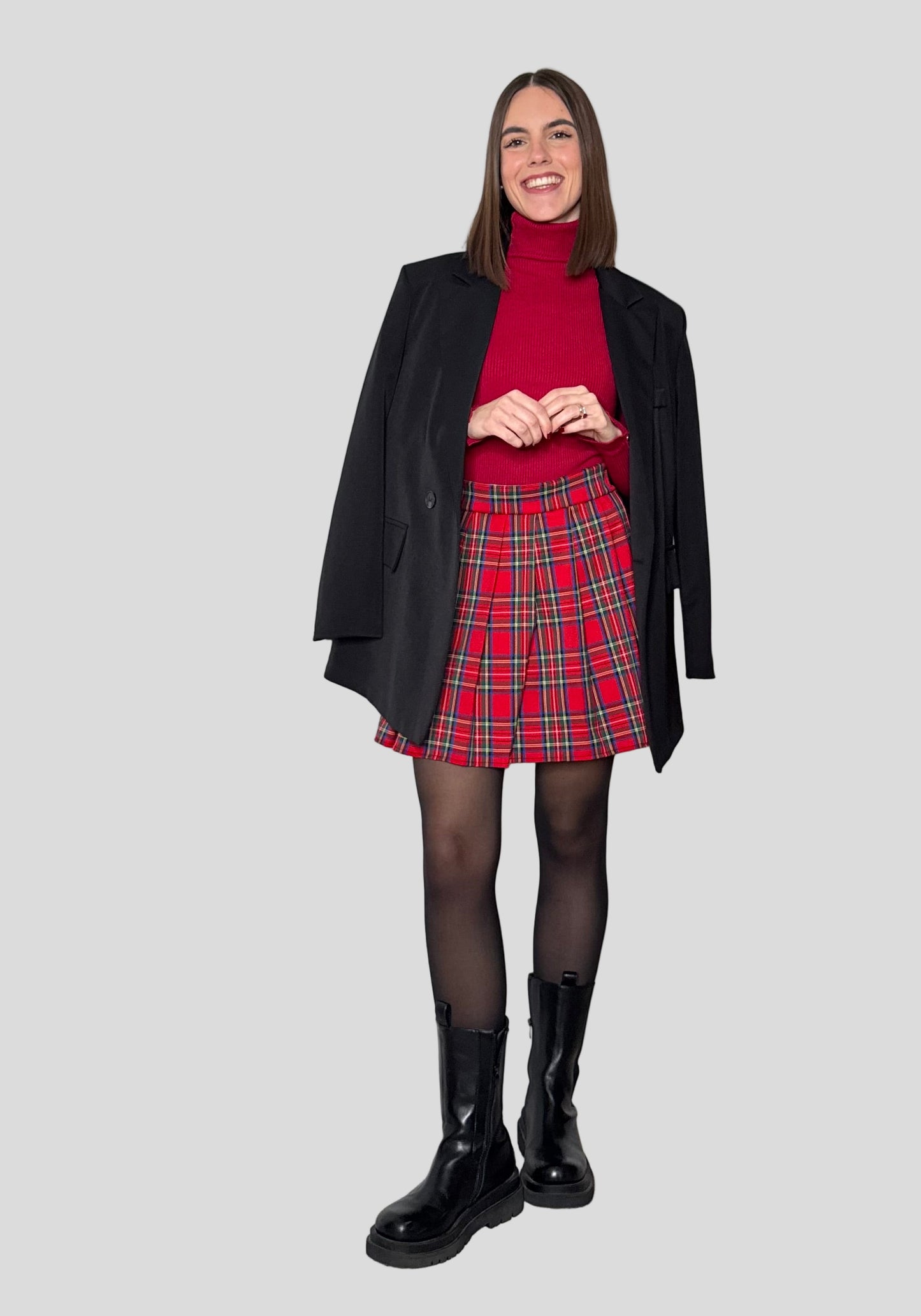 Gonna tartan quadro piccolo in viscosa rossa