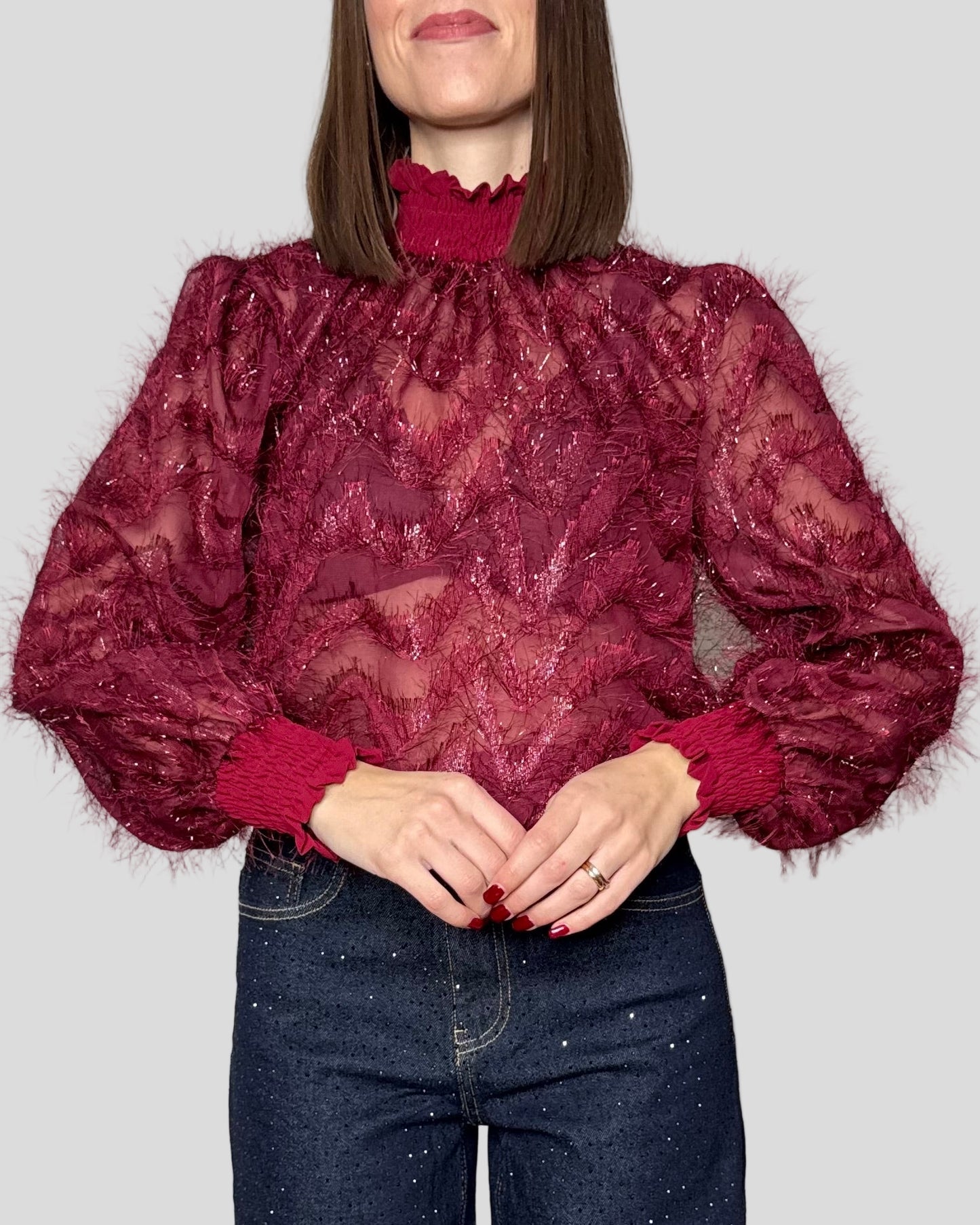 Camicia fru fru lurex Bordeaux