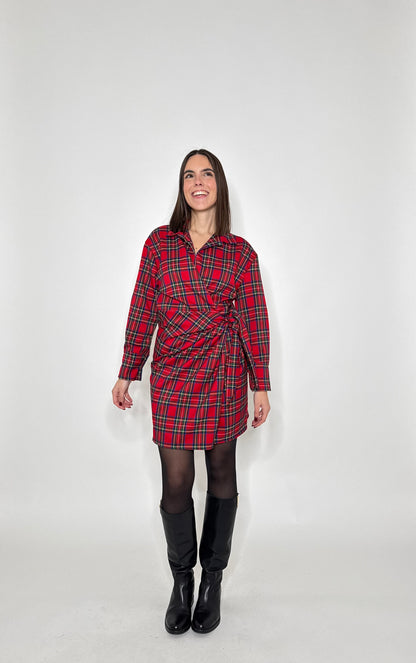 Abito portafoglio tartan in calda viscosa