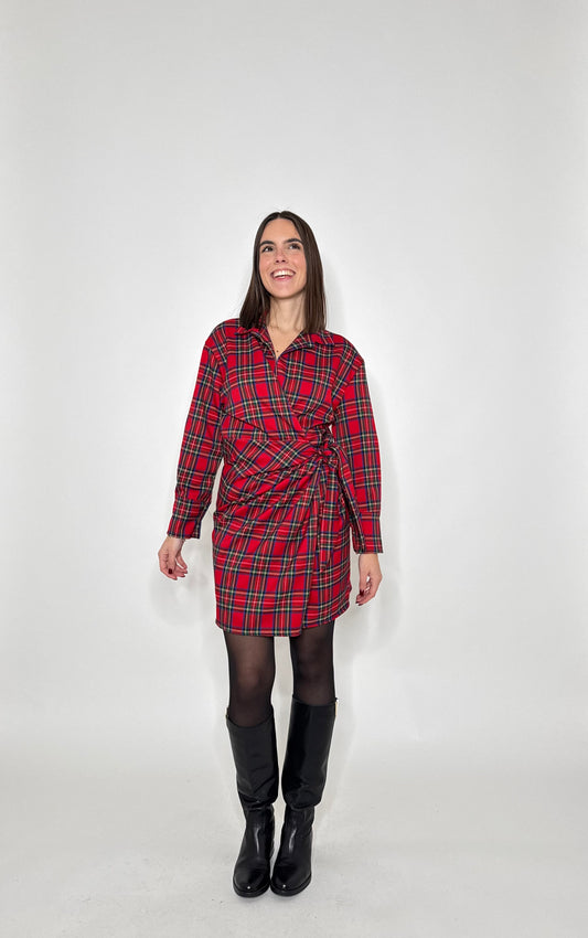 Abito portafoglio tartan in calda viscosa