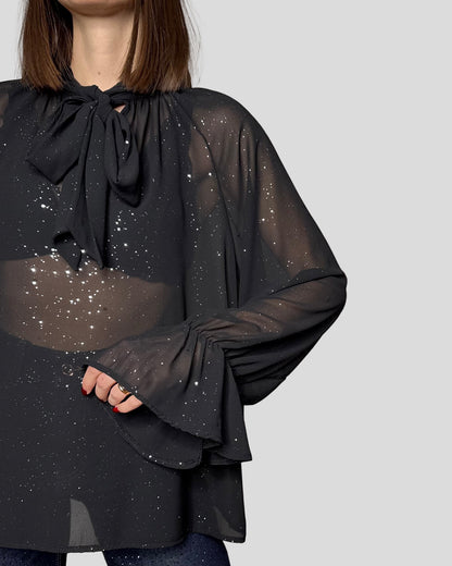 Camicia Soft velata con fiocco nero