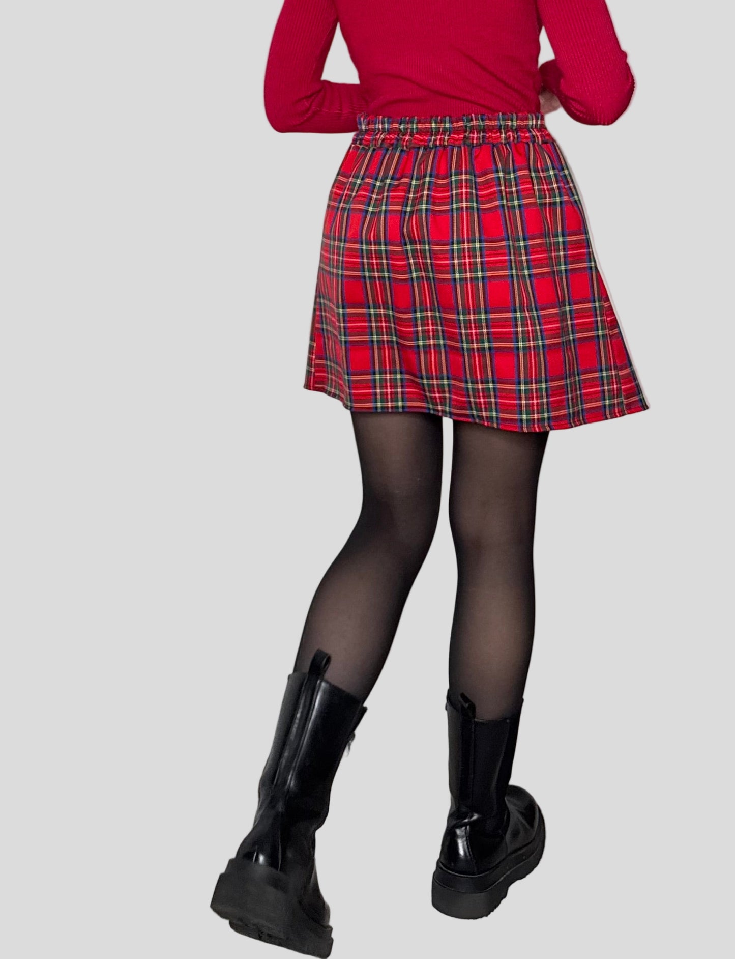 Gonna tartan quadro piccolo in viscosa rossa