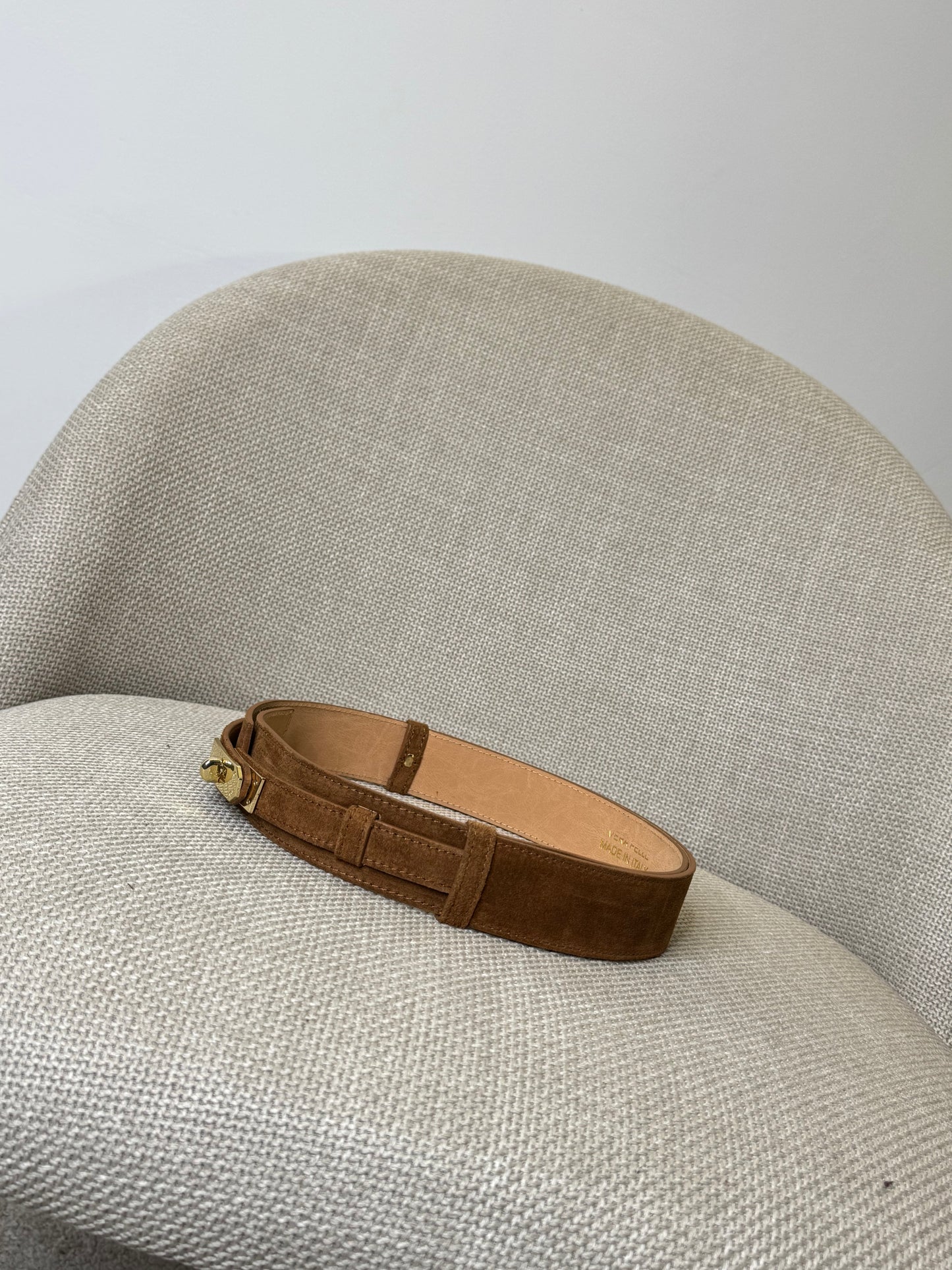 Cintura alta regolabile stile Hermès in vera pelle camoscio cuoio 4cm