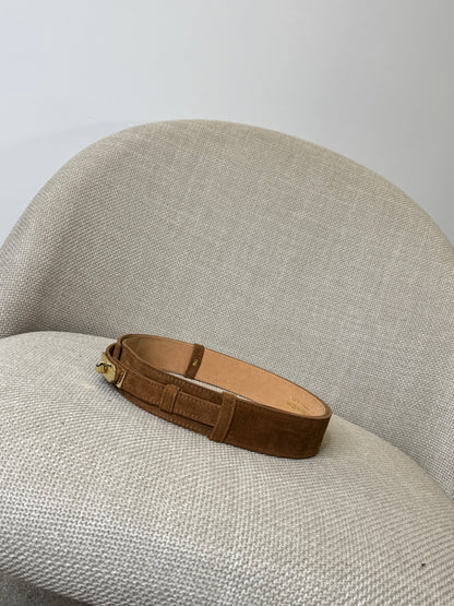 Cintura alta regolabile stile Hermès in vera pelle camoscio cuoio 4cm