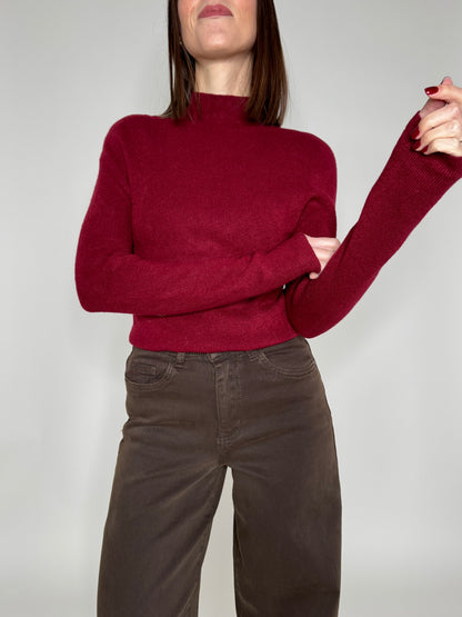 Maglia mezzo collo in misto lana e viscosa Bordeaux