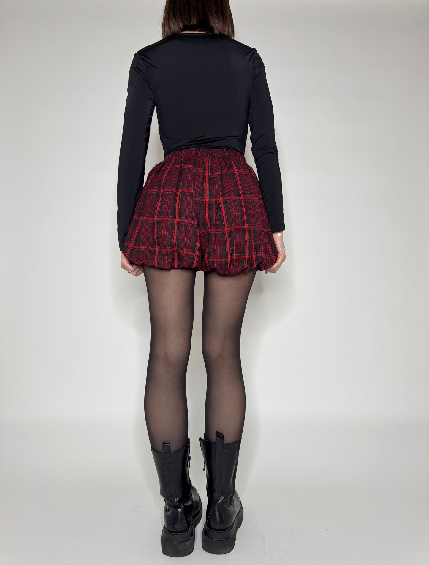 Pantaloncino fantasia scozzese a palloncino base rossa