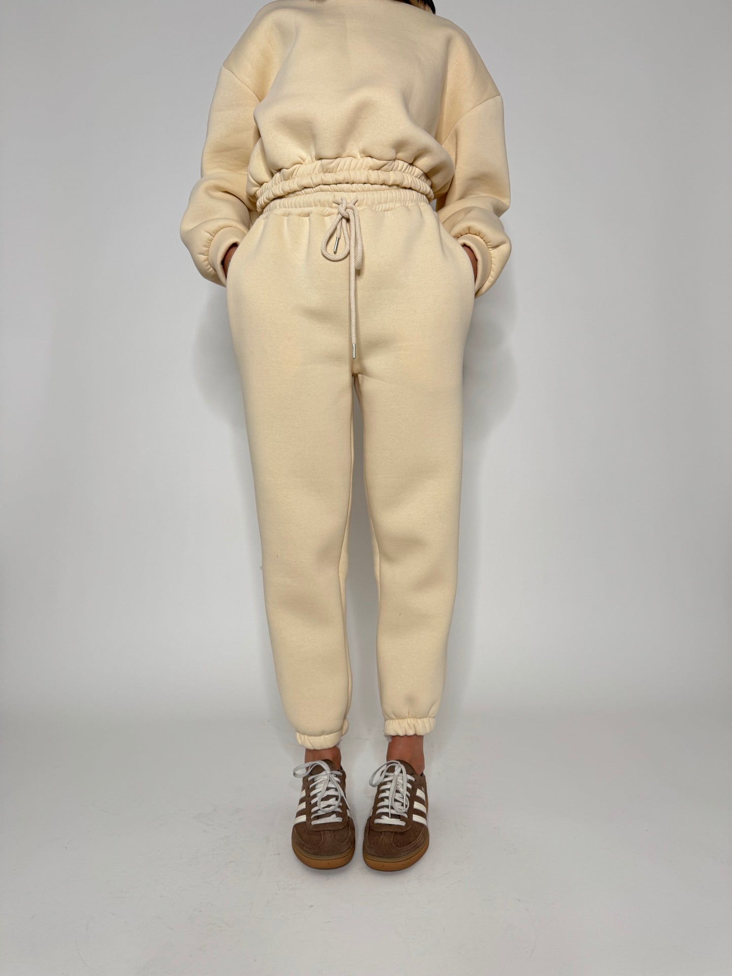 Tuta crop in cotone felpato Panna