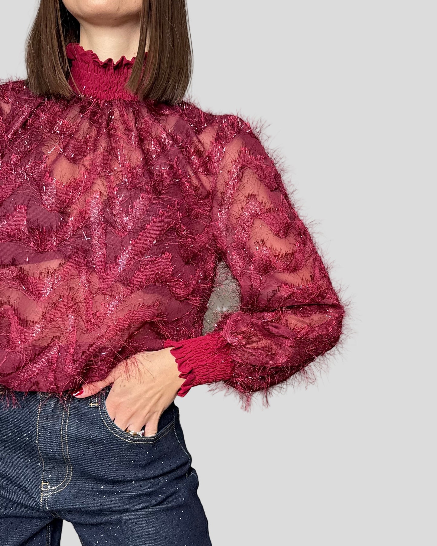 Camicia fru fru lurex Bordeaux