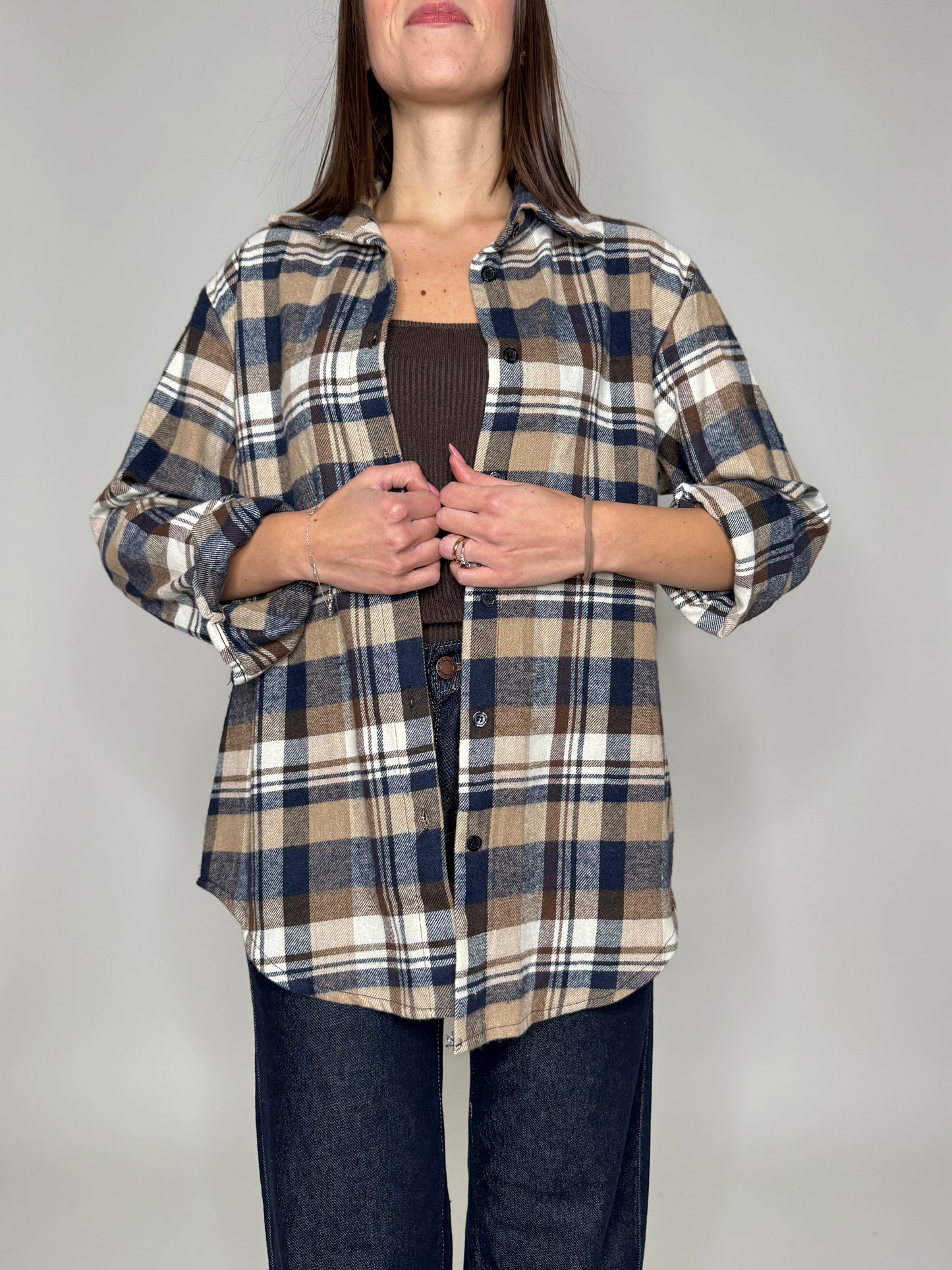 Camicia check in flanella blu/coffe