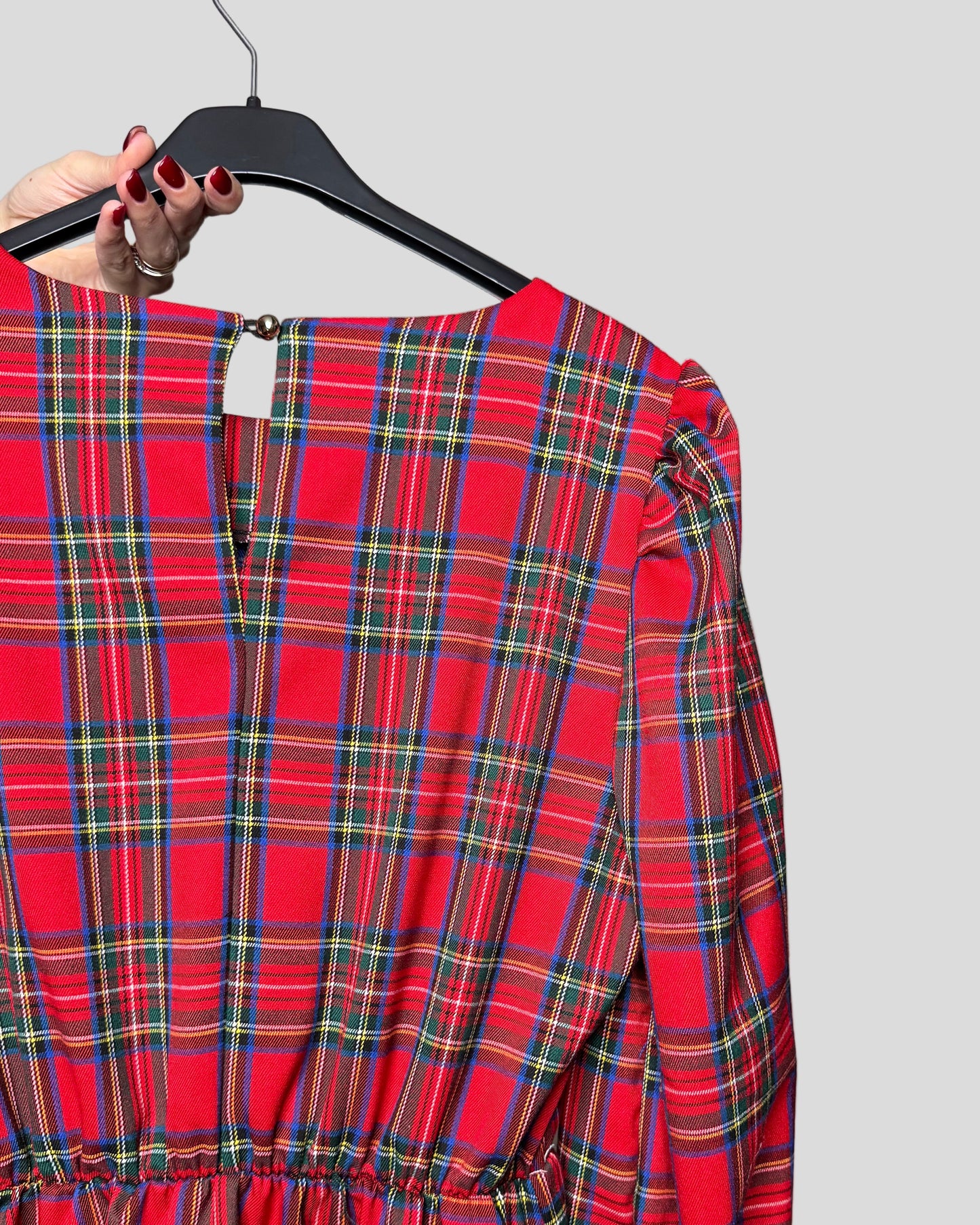 Abito Svolazzante Tartan in viscosa Rosso