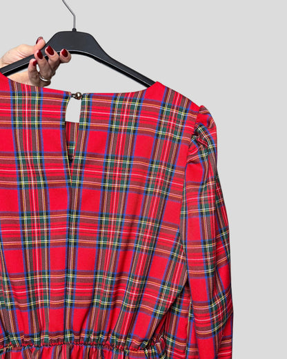Abito Svolazzante Tartan in viscosa Rosso